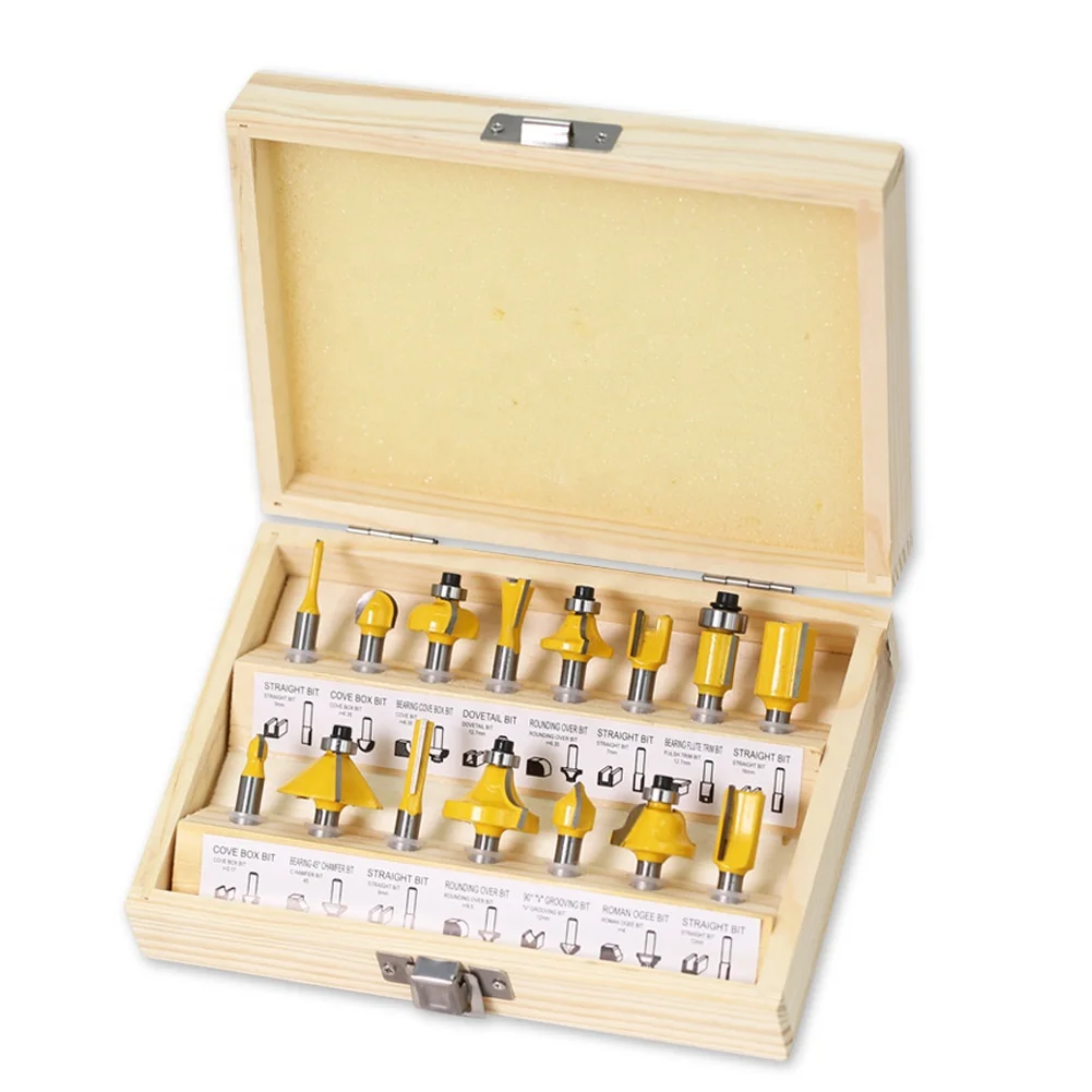 Alpha 15pcs Multifunction combination quick change DIY wood tools cnc outer bits wood set for wood woodworking
