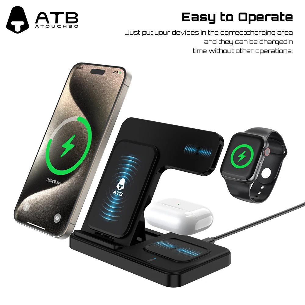 Phone Stand 3 In 1 Wireless Charger For Xiaomi Samsung iPhone 13 14 15 Pro Max Watch 15W Fast Charging Station Phone Holder