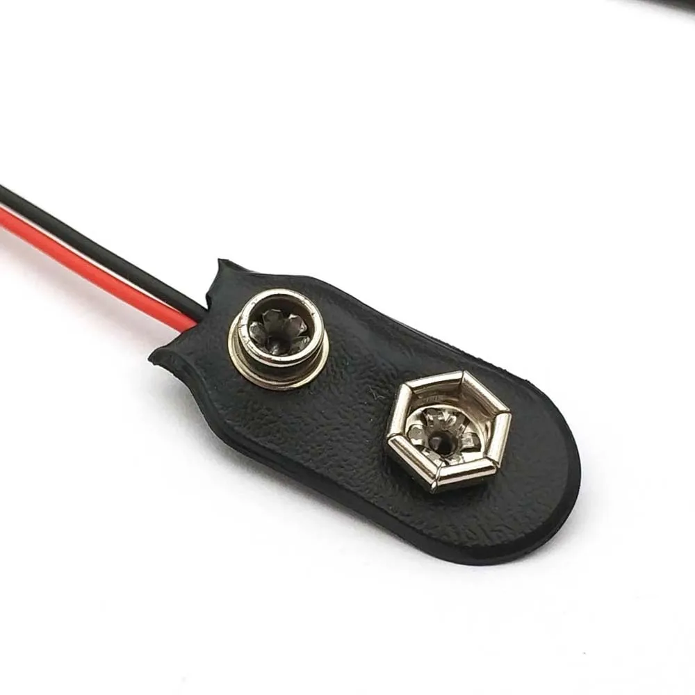 I Type 9V Clip-on Battery Connector Faux Leather Shell 2 Wired 9 Volt Battery Clip Connector Battery Holder 10cm Cable