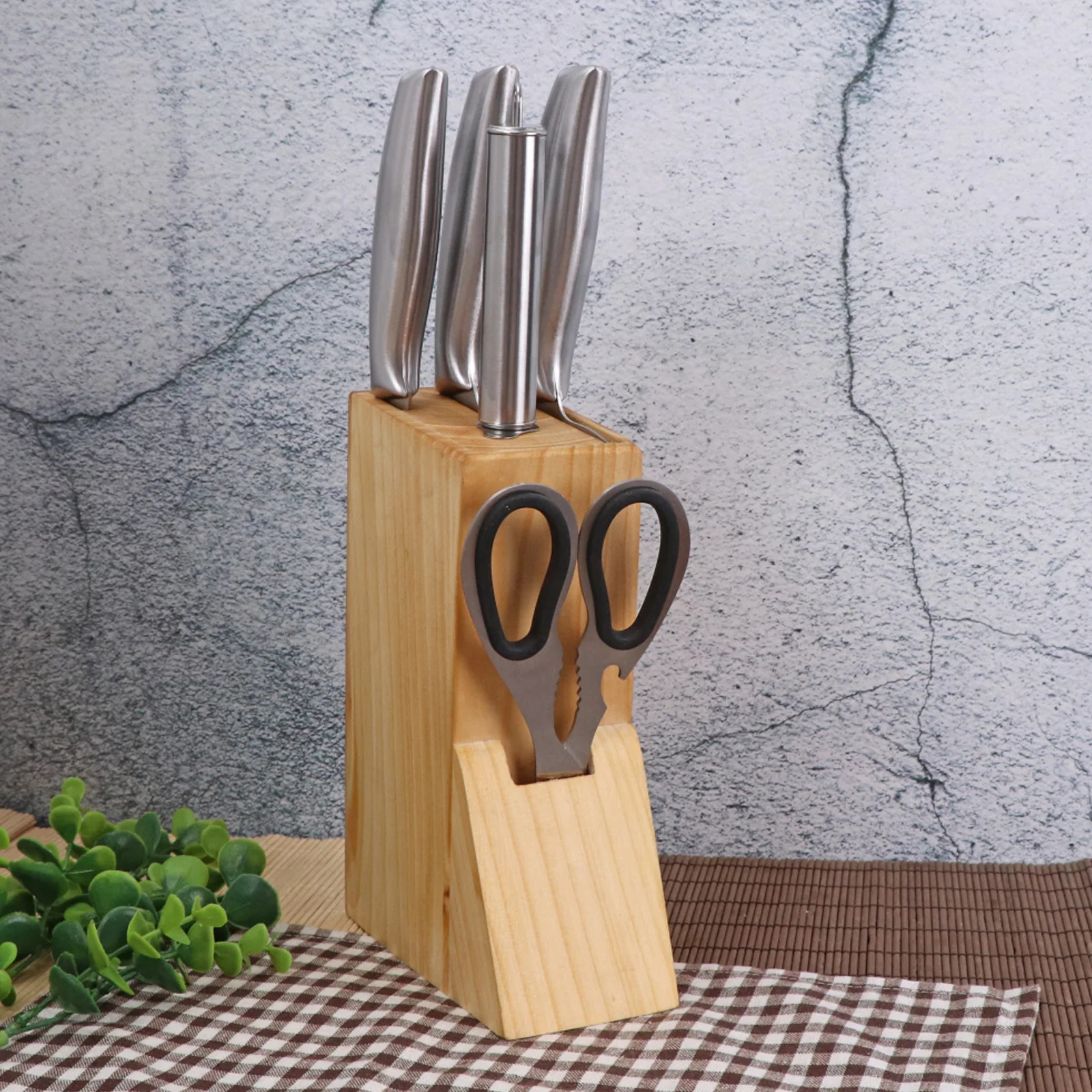 5pcs Knife Holder And Scissors Wooden Knife Block Set Kitchen Knife Set For Gift Box