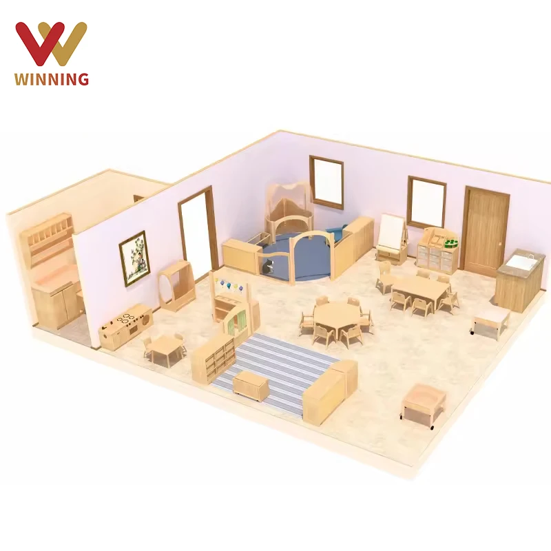 Winning Montessori Academy Kindergarten Classroom Layout Design Wooden Day Care Table And Chair Furniture Set Daycare Equipment