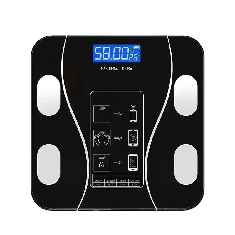 180Kg Body Fat Lcd Display scale Tempered Glass Digital Bathroom Scale Weight Scale