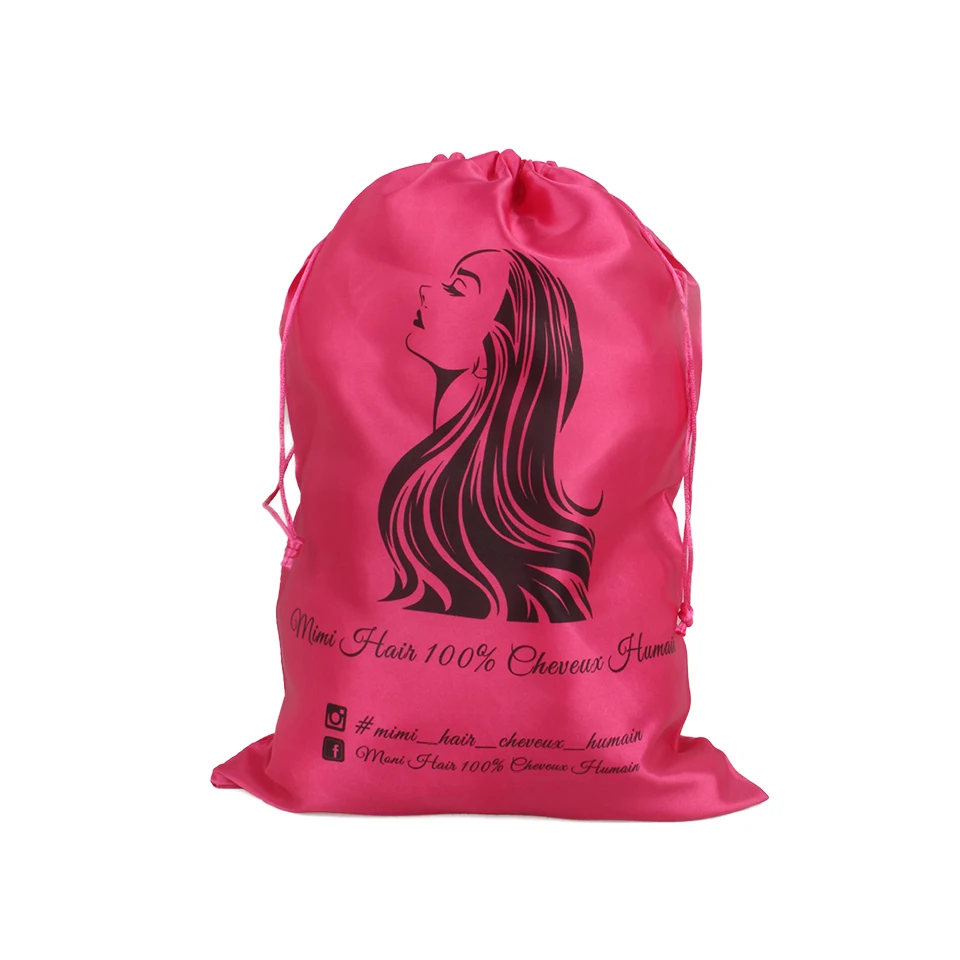 Custom hair extension silk pouch satin drawstring bag hair  printed Silk hair bag