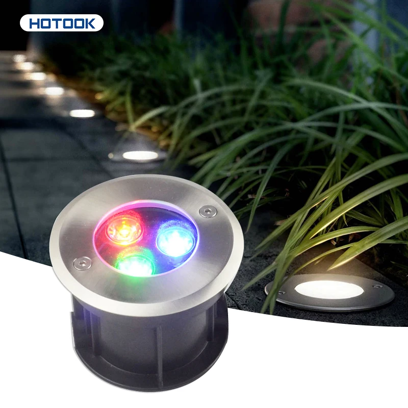 HOTOOK LED RGB Premium 3W IP68 Waterproof White Buried Recessed Inground Lighting Ground Uplight White LED Underground Light