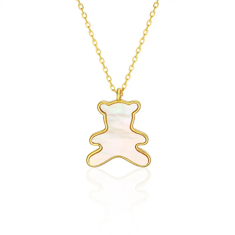 Trendy Gold Rhodium Plated Necklaces Jewelry 925 Sterling Silver White Shell Bear Pendant Necklace
