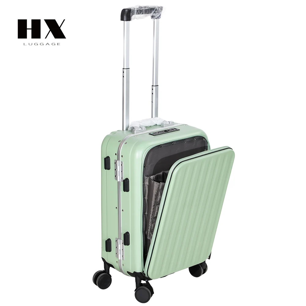 Multifunctional Front Open Laptop Luggage with Cup Holder TSA lock  Spinner Trolley Travel Suitcase 20inch 24inch Aluminum Frame