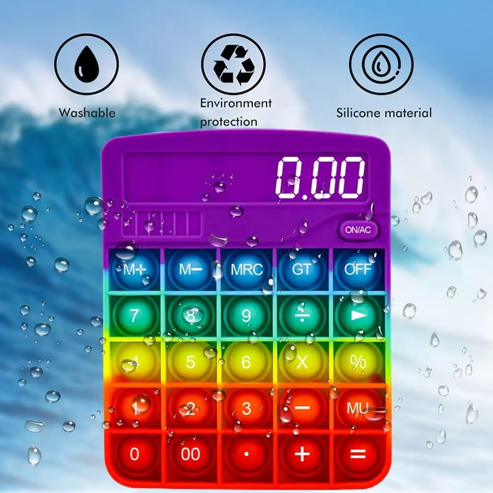 Calculator Rainbow Color Push Pops Bubbles Sensory Fidget Toys Autism Special Needs Stress Relief Tool Toy for Kids & Adults