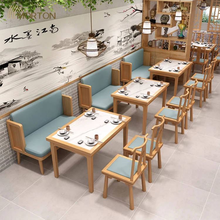 Commercial use restaurant furniture seating ash wood PU leather upholstered sofa modern fast food restaurant chairs booth bench