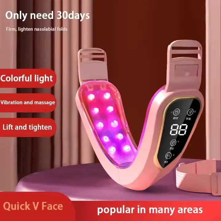 ABS Electric V-Face LED Beauty Device Double Chin Massager with EMS Vibration for Facial Firming & Face Lifting USB Plug Type