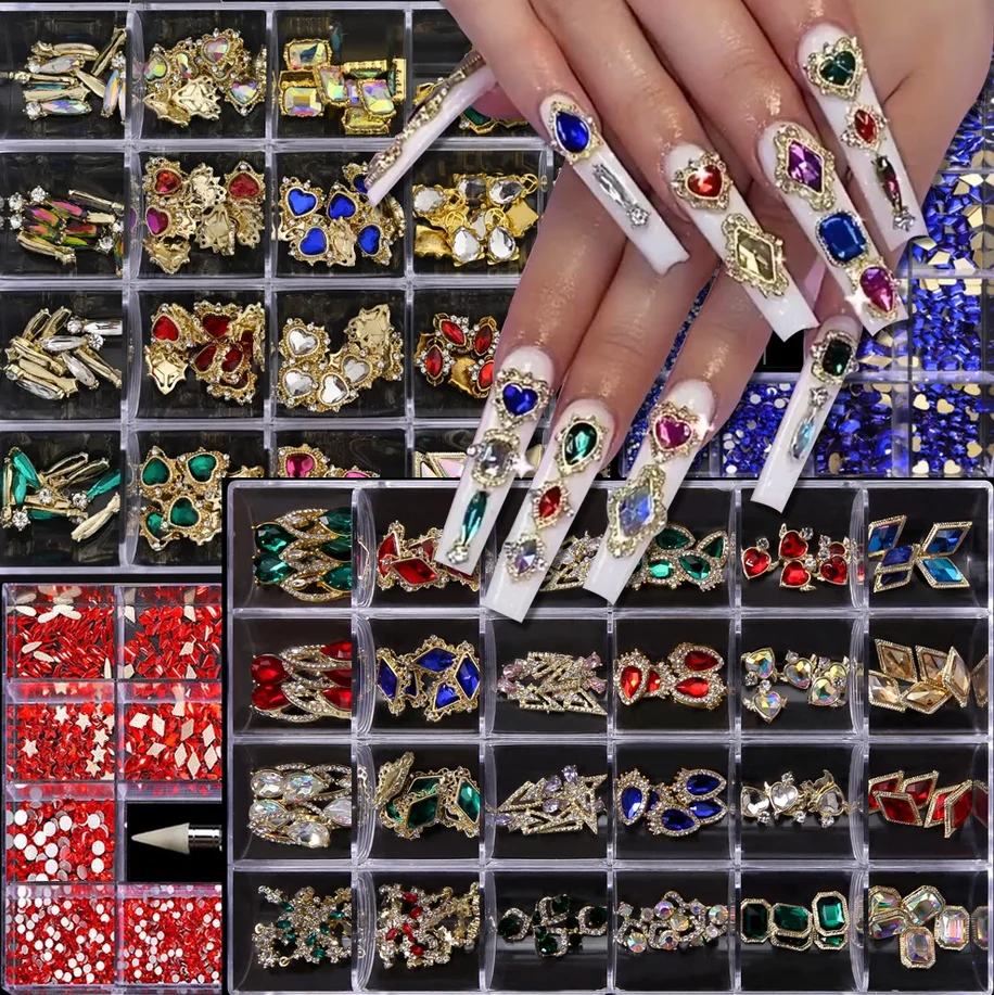 24 Styles/Set Christmas Alloy Nail Crystal Gems 3D Accessories Jewelry Artificial Nail Art Decoration Nail Diamond Rhinestone