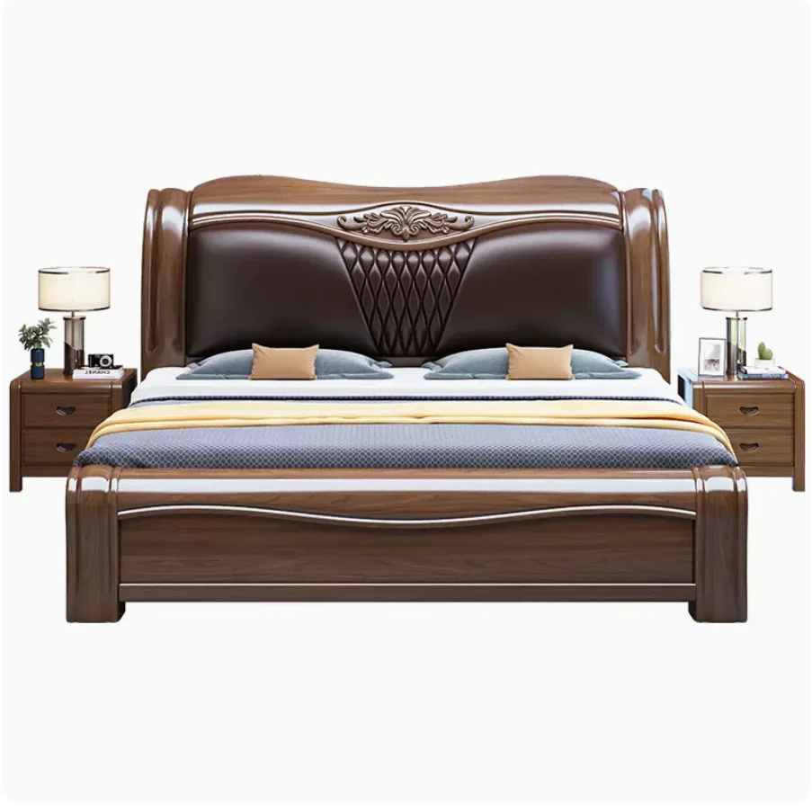 Solid wood bed leather soft bag double bed master bedroom big bedroom furniture suit
