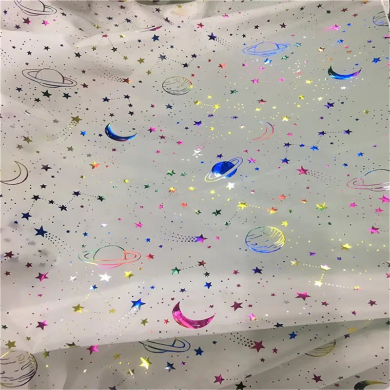 100 polyester taffeta poly hot foil PU film printing gold foil star design fabric