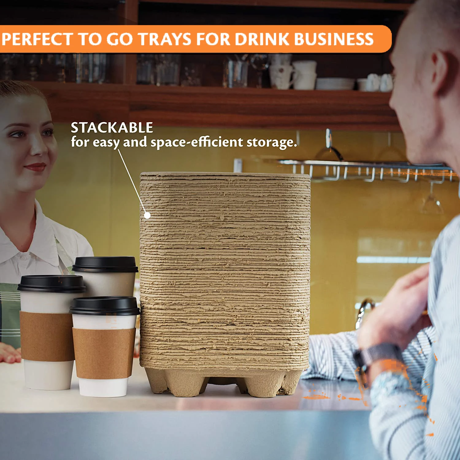 Takeaway 2 4 Cup Carrier Disposable Clip-On Utility Coffee Drink Cup Paper Pulp Fiber Holder Tray  For 8-32 oz