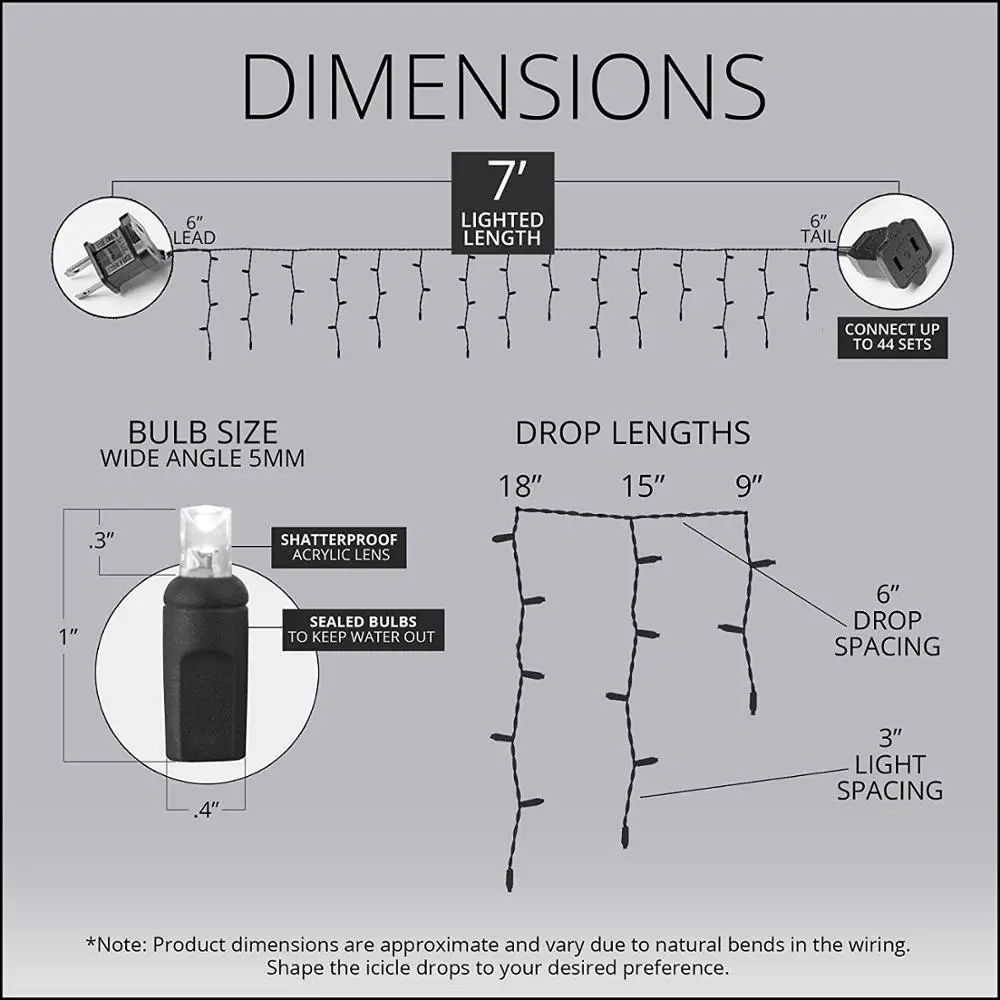 UL 70LT 5mm  LED Icicle Lights for White Christmas Lights Outdoor