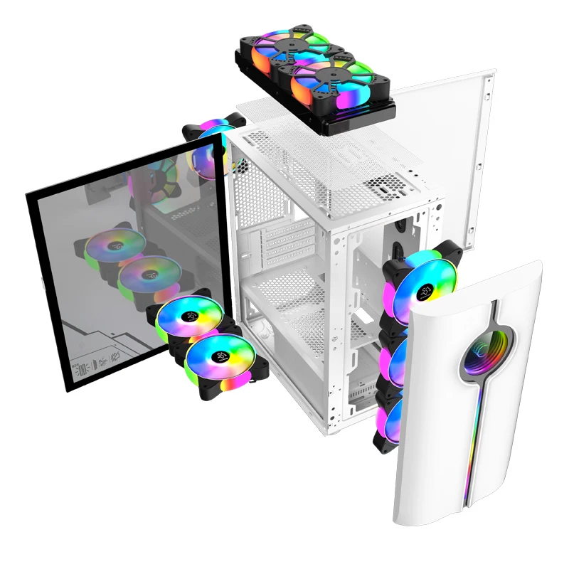 SNOWMAN Amazing Design Gaming Case Computer MATX Mini ITX Mid Tower PC Tempered Glass Plate Chassis White Desktop Cabinet Case