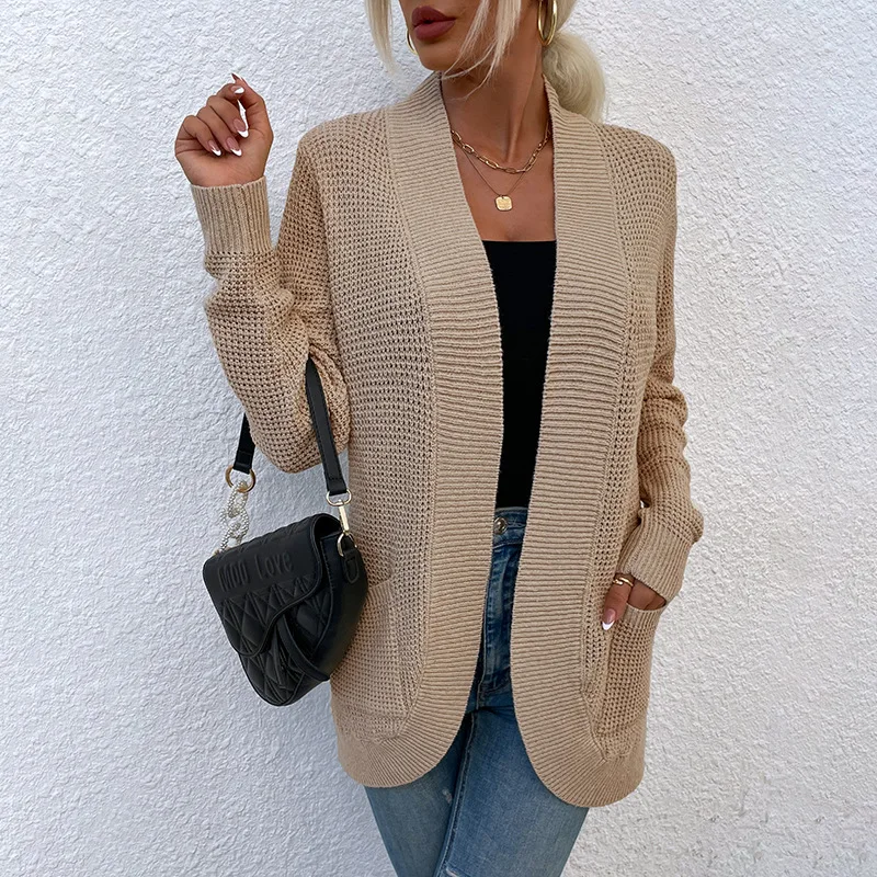 Soiling New Arrival solid color knitted sweaters women casual fall winter long sleeve cardigan with pockets