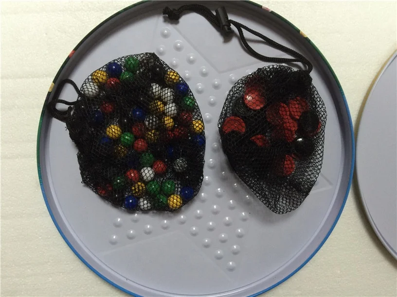 Wooden Chinese checkers tin box metal board game checkers and chinese checkers puzzle game