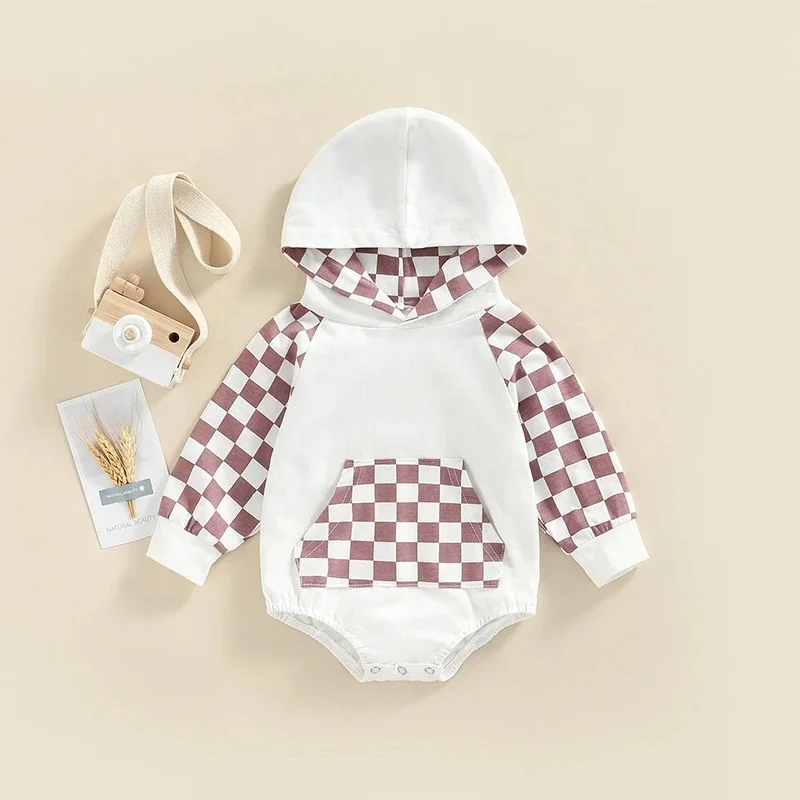 Baby Bear Printed Striped Bodysuit Grey-9-12M Long Sleeve Princess Baby Girl Winter Romper Baby Cotton Hooded Clothes
