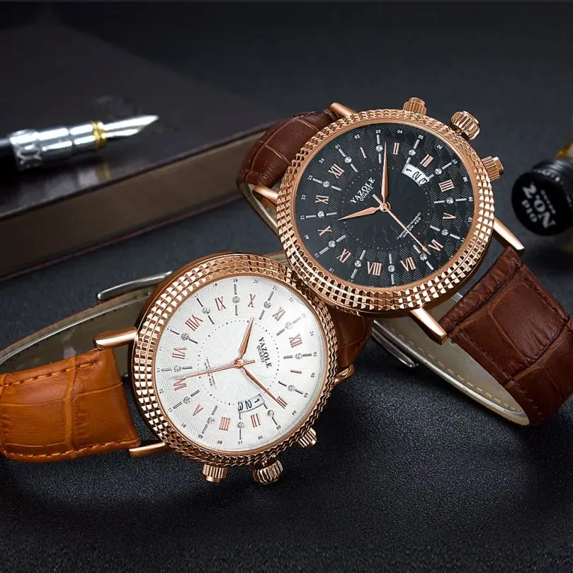 yazole  422 classic China gents quartz watch nice PU leather band Waterproof analog display Ultra thin Casual wristwatch