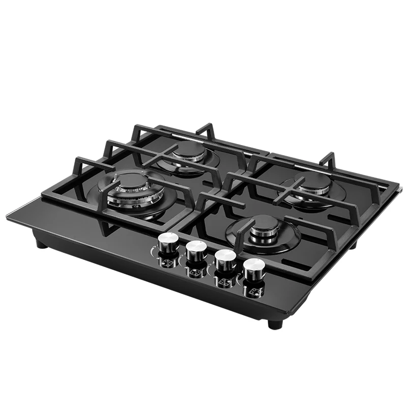 Customized embedded 4 burner gas cooker high quality tempered glass gas stove for wholesale