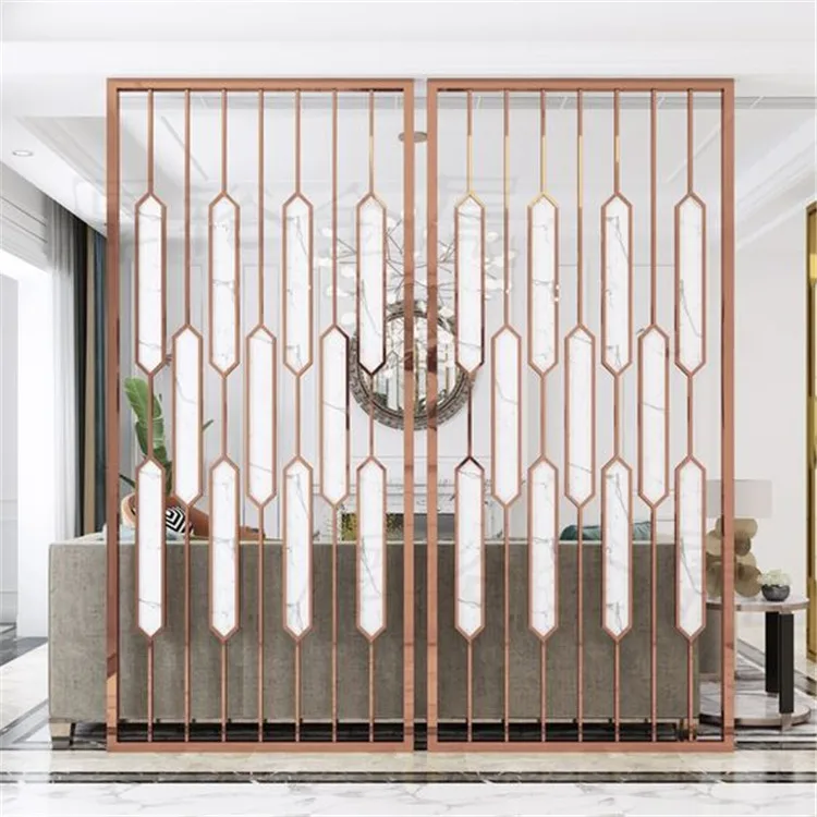 white marble frosted tempered glass and gold stainless steel design metal screens & room dividers