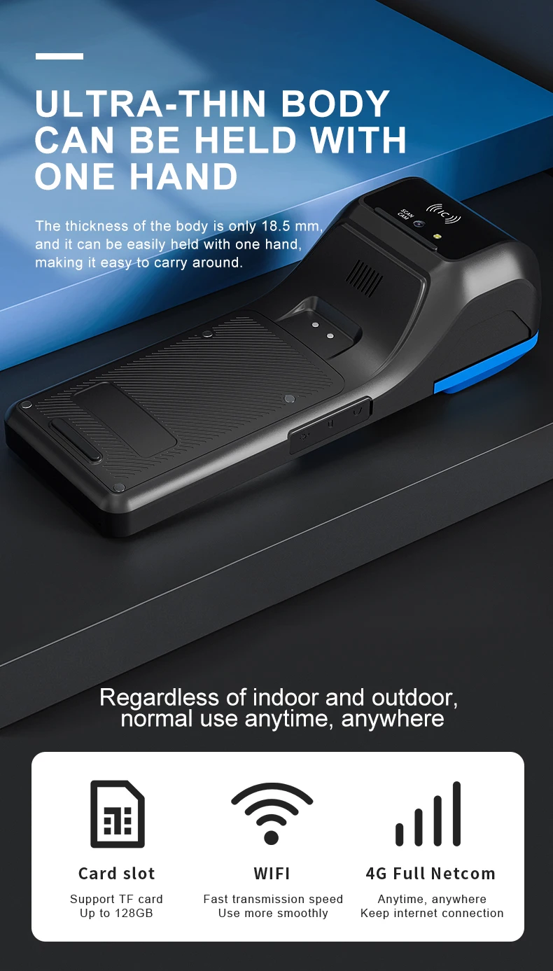 MHT-M2 Portable Android 12 4G wifi POS terminal payment pos Handheld Wireless POS terminal 58mm Thermal Printer NFC