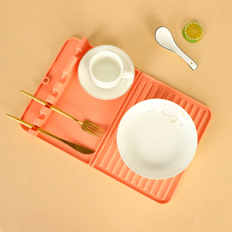 FENGYI New Design silicone Dish Drying Mat For Kitchen Folding Dish Dryer spoon Mat Silicone Dishes Drying Mat