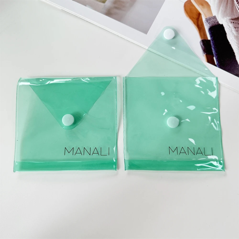 Luxury Custom Small Envelope Pouch Jewelry Packaging Bag With Button Printed Logo Clear Transparent Pvc Plastic Bag For Bracelet