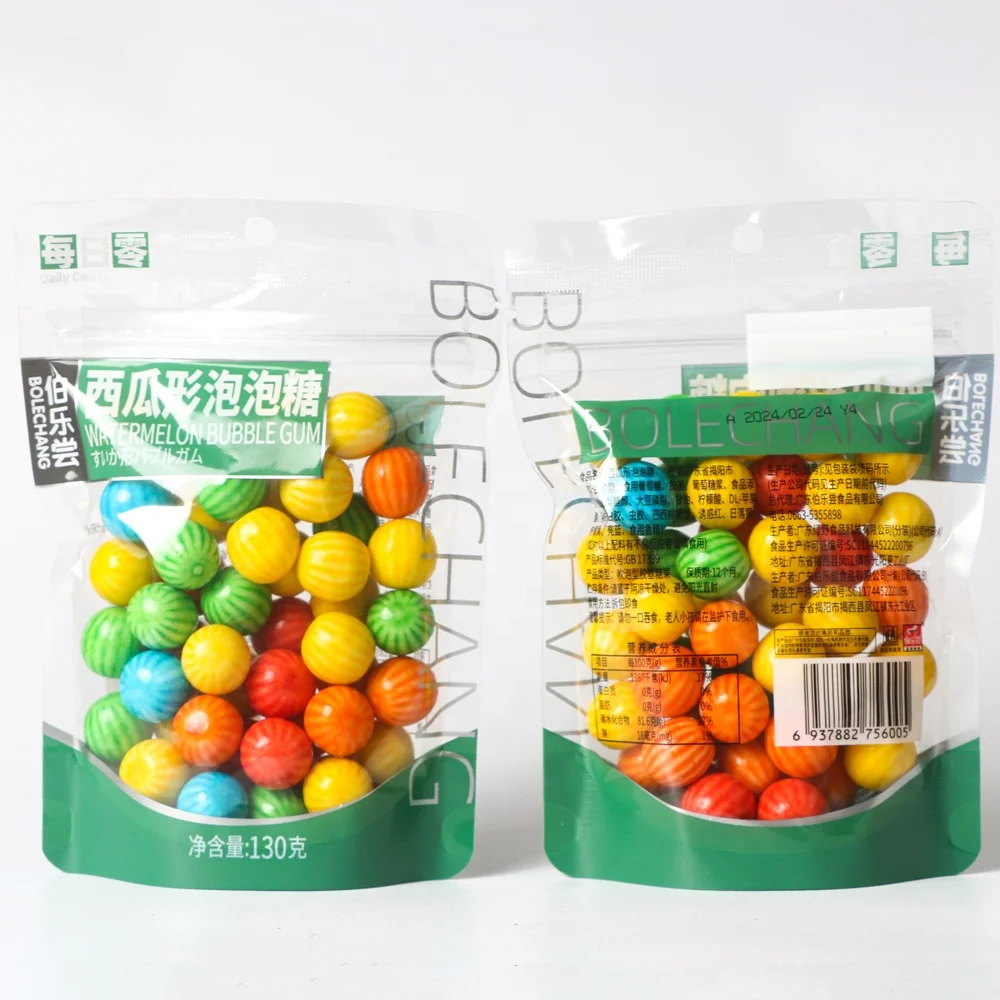 Wholesale 130g Chinese snacks watermelon fruit bubble gum healthy gummy candy exotic sweets sour sweet bubble gum