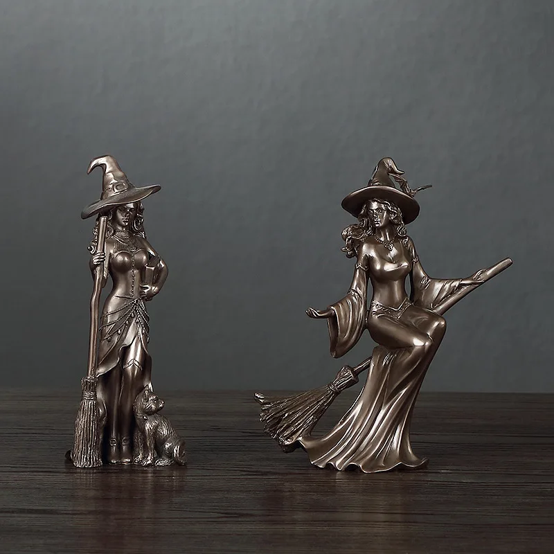 European Wine Cabinet Furnishings Resin Crafts Cold Cast Bronze Witch Wizard Statue