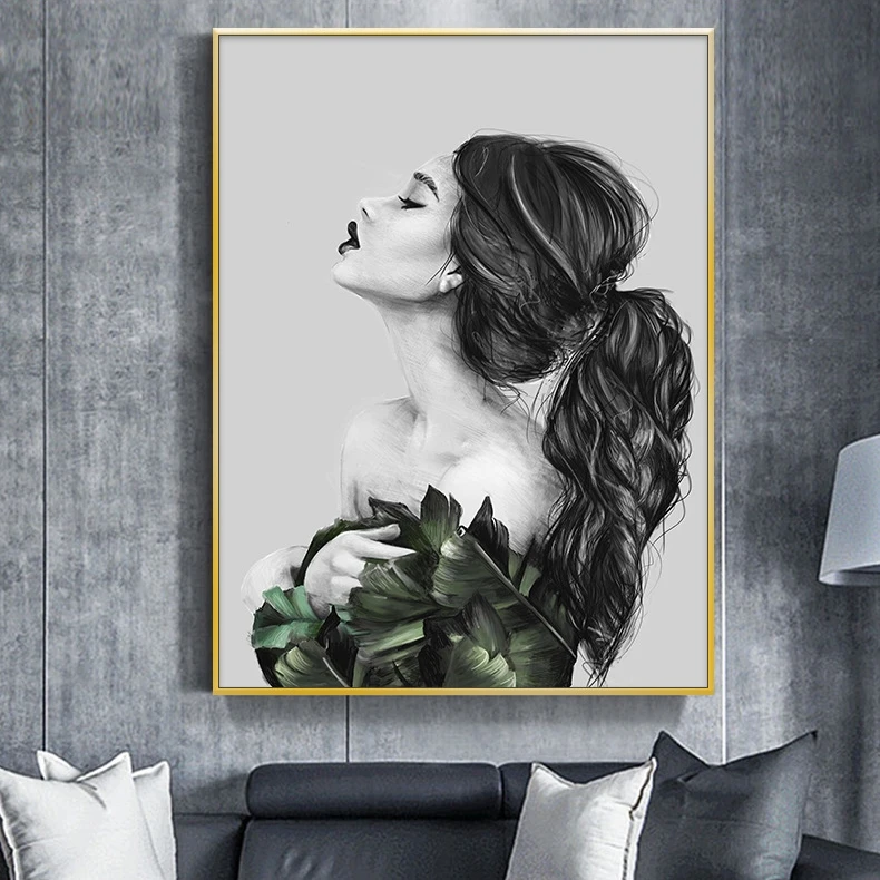 Modern minimalist art abstract woman decorative painting beauty salon spa shop hanging painting crystal porcelain painting