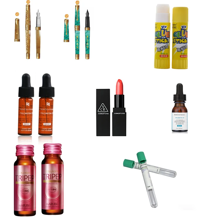 Automatic Horizontal Sticker Label Applicator Machine for Lip Balm, glue tube, pens, round bottle vials labeller