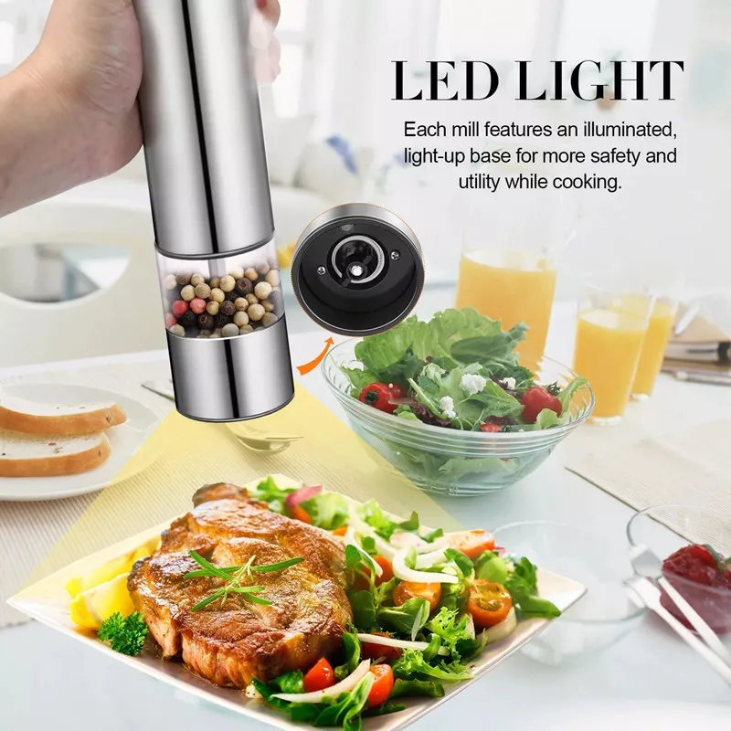 2022  Most Popular Household  Stainless Steel Electric Pepper Mill Set Pepper&Salt Grinder