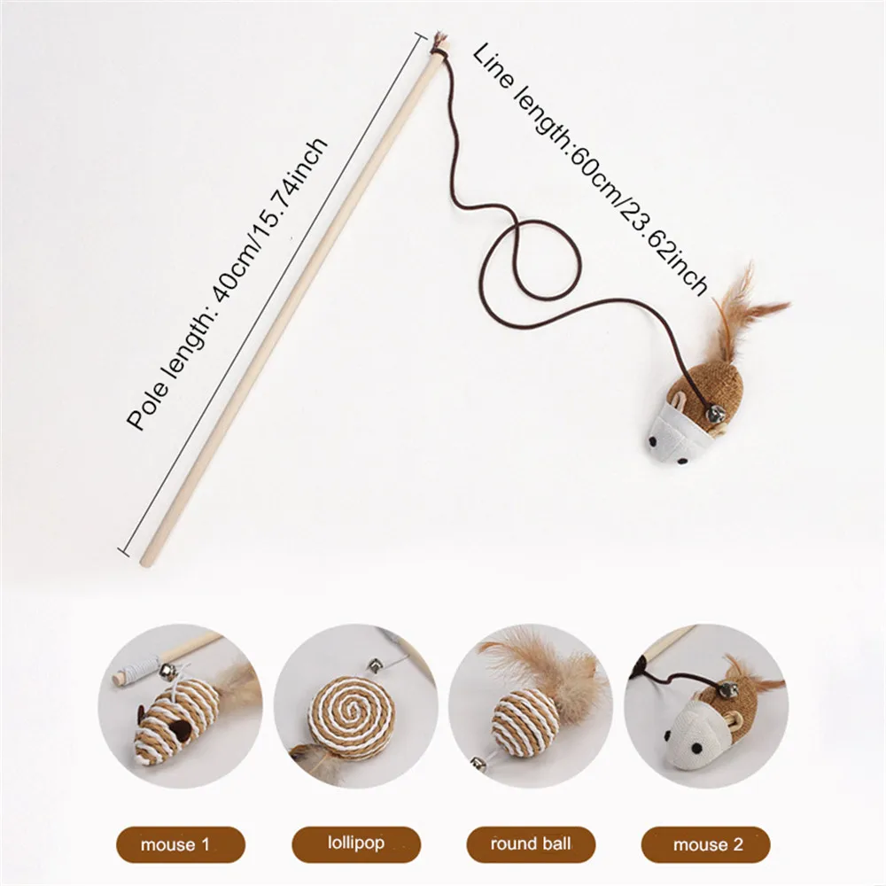Cat Teaser Wands Telescopic Fishing Pole Wand Kitten Funny Catcher Teaser Stick Rod Interactive Toys