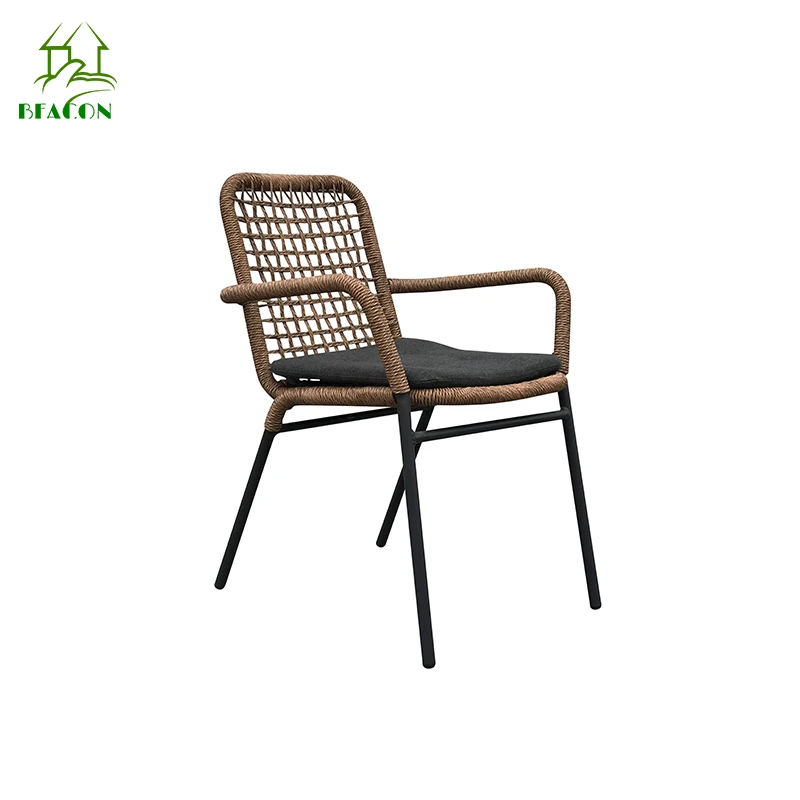 Luxury Stacking Modern Outdoor Dining Armchair Customizable Patio Courtyard Wicker Rattan Garden Dining Chair With Armrest