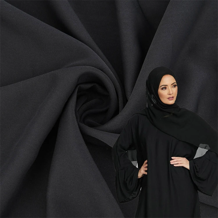 Hot Sale 80d SPH 100% Polyester Plain Black Abaya Fabric for Muslim Zoom Material Female Middle Eastern Nida Crepe Fabric