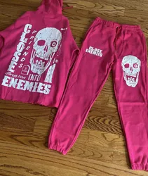 Custom Unisex Fleece Cotton Sweatshirt Raw Hem Hoodie And Sweat Flare Pants Set Jogger Men Tracksuits Sweatpants Sweatsuit