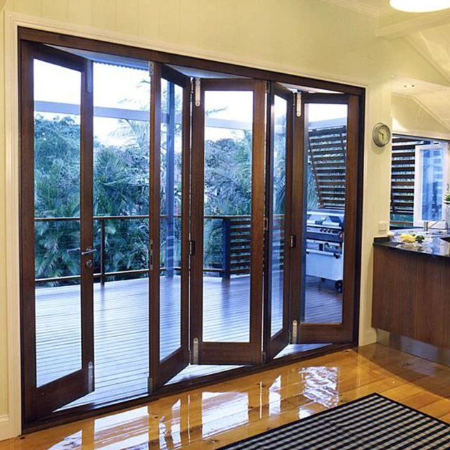 JBDhome New Custom Indoor Wooden Folding Door 360 Degree Glass to Glass Folding Shower Door