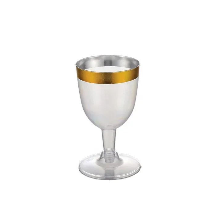 2 Pieces 5 OZ Claret Glass Plastic Detachable Red Wine Cups with Silver Rim Plastic White Wine Glass Wedding Tableware