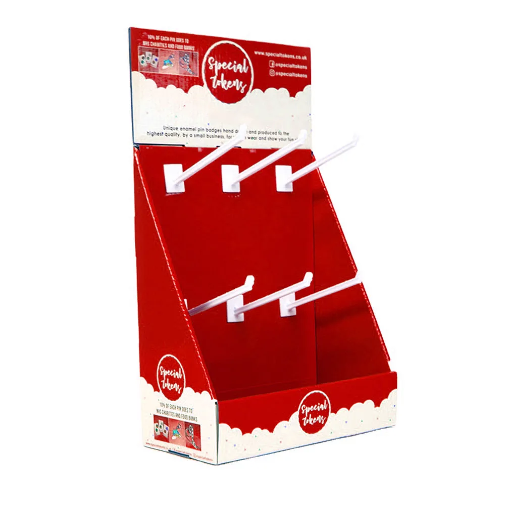 Custom Logo Acrylic Cardboard Countertop Display Box For Retail Store Corrugated Paper With Hanging Hooks