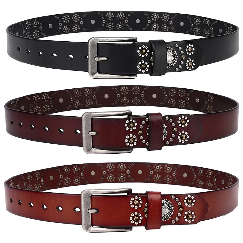 New Style Personalized Studded Belt Studs Decorative Belt Punk Style Hand-Decorated Belt Full Grain Leather