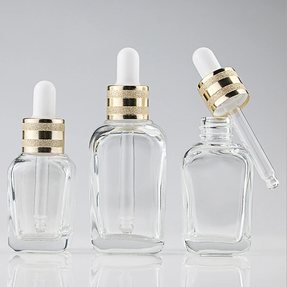 Квадратная стеклянная бутылка с капельницей для эфирного масла с толстым дном и открытым плечом, 30 мл, 50 мл, 60 мл, 100 мл