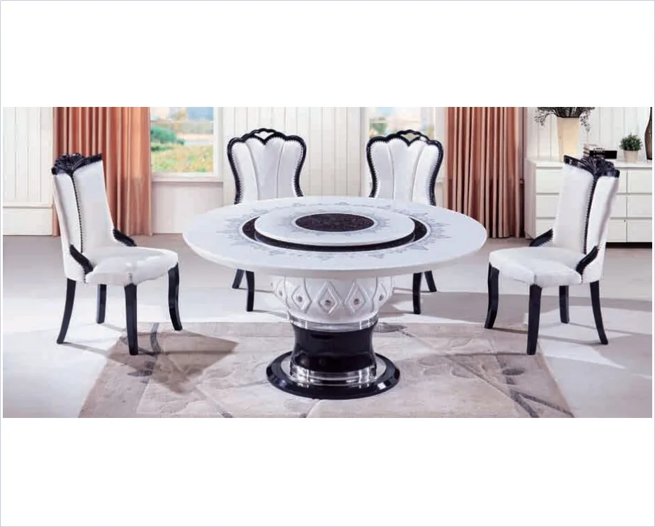 Современный пользовательский мраморный обеденный стол круглый стол с вращающейся семейной обеденной мебелью