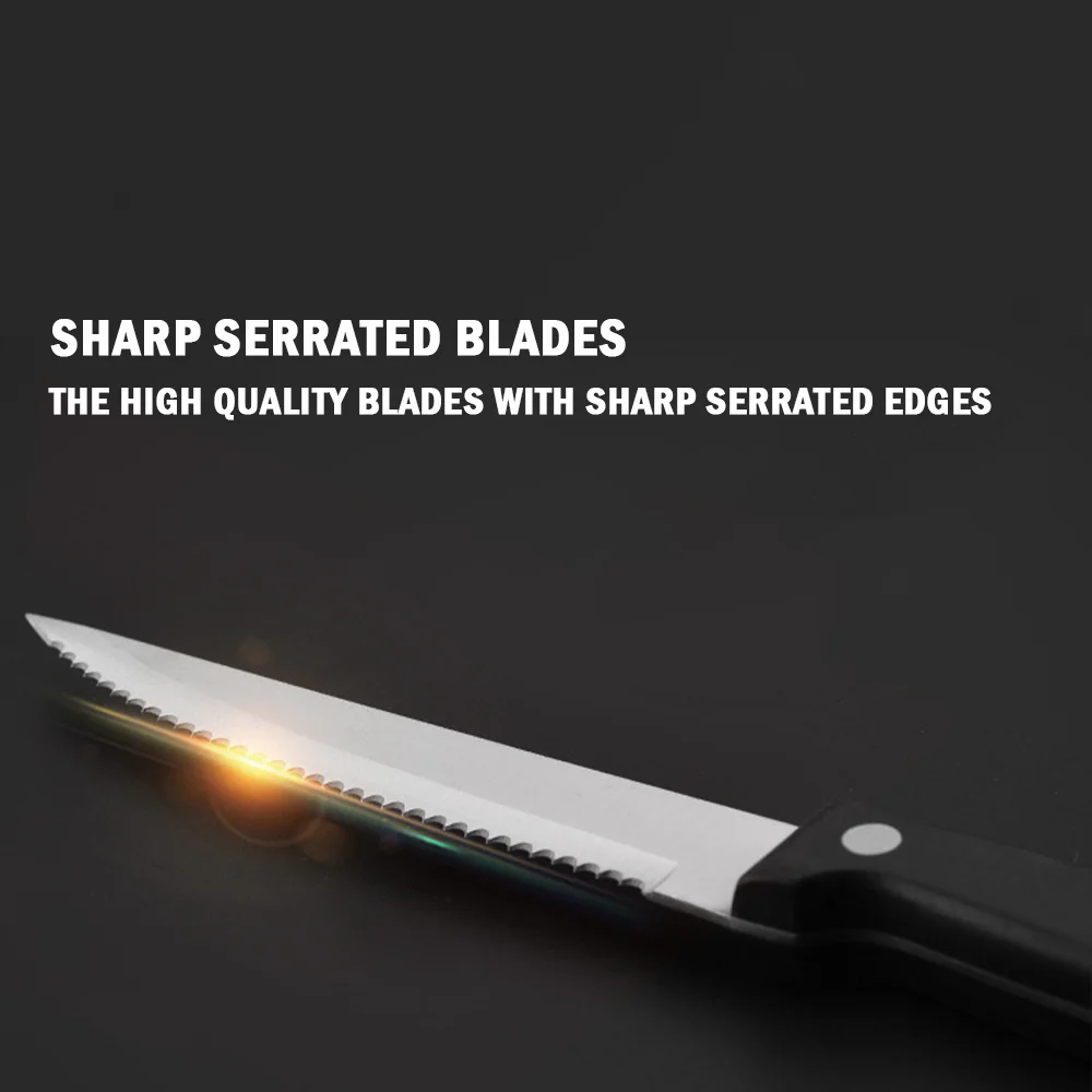Low price kitchen innovative product Stainless Steel Sharp Blade Restaurant Serrated Flatware Steak Knife Set With ABS Handle