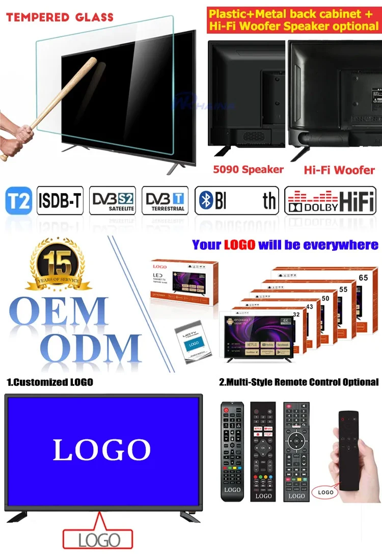 Televideo Small V Set 21 32 43 50 55 65 70 75 85 98 110 nch  HD WiFi Iptv Android 4k OEM ODM 2K 4K Smart Tv Television