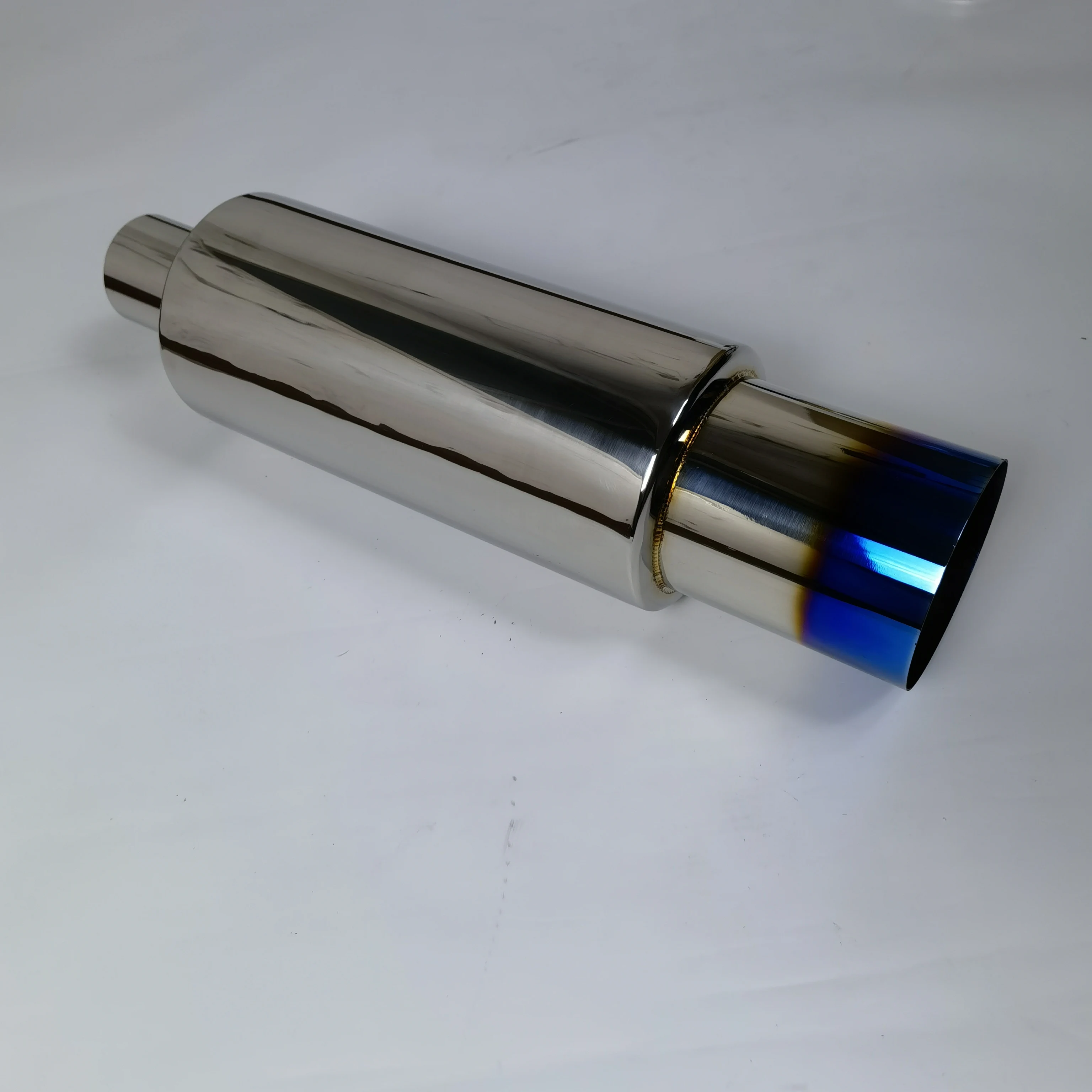 Car modification stainless steel scroll blue plated 4 inches car muffler for sports sound exhaust muffler car