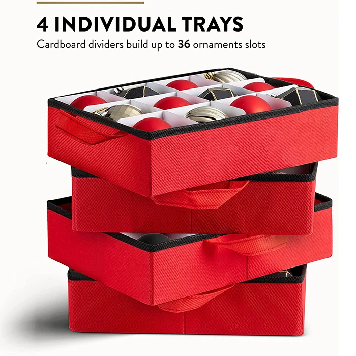 Christmas Ornaments Ball Storage Box Removable Trays Fit up 64 Ball Foldable Christmas Storage Box