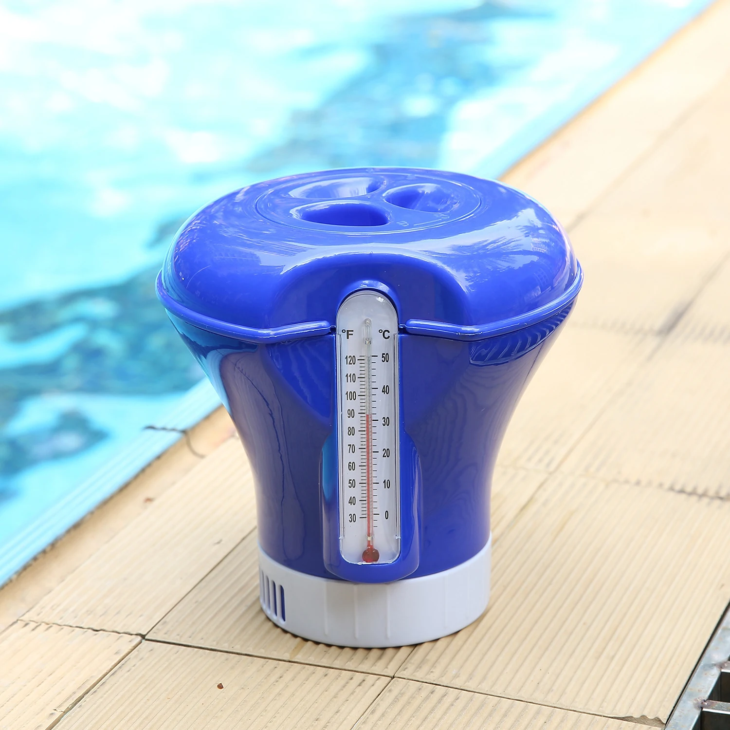 ABS Swimming Pool Floating Chemical Chlorine Dispenser Tablet Holder With Thermometer Suitable For 3inch Chlorine Tablets