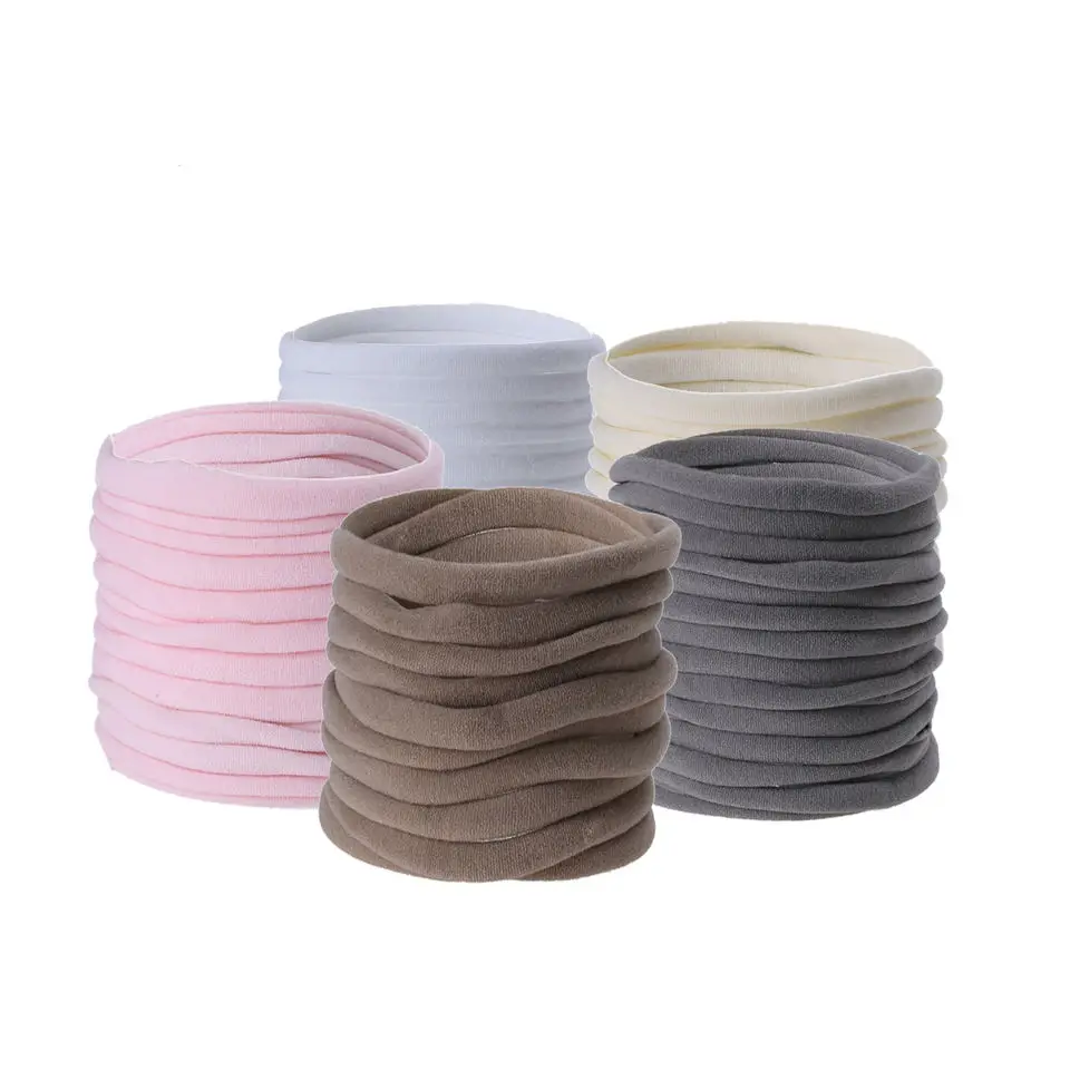 Fashion Wholesale High Quality Customized Stretchy Solid Multi-color Custom Nylon Spandex Hair Tie Elastic For Women