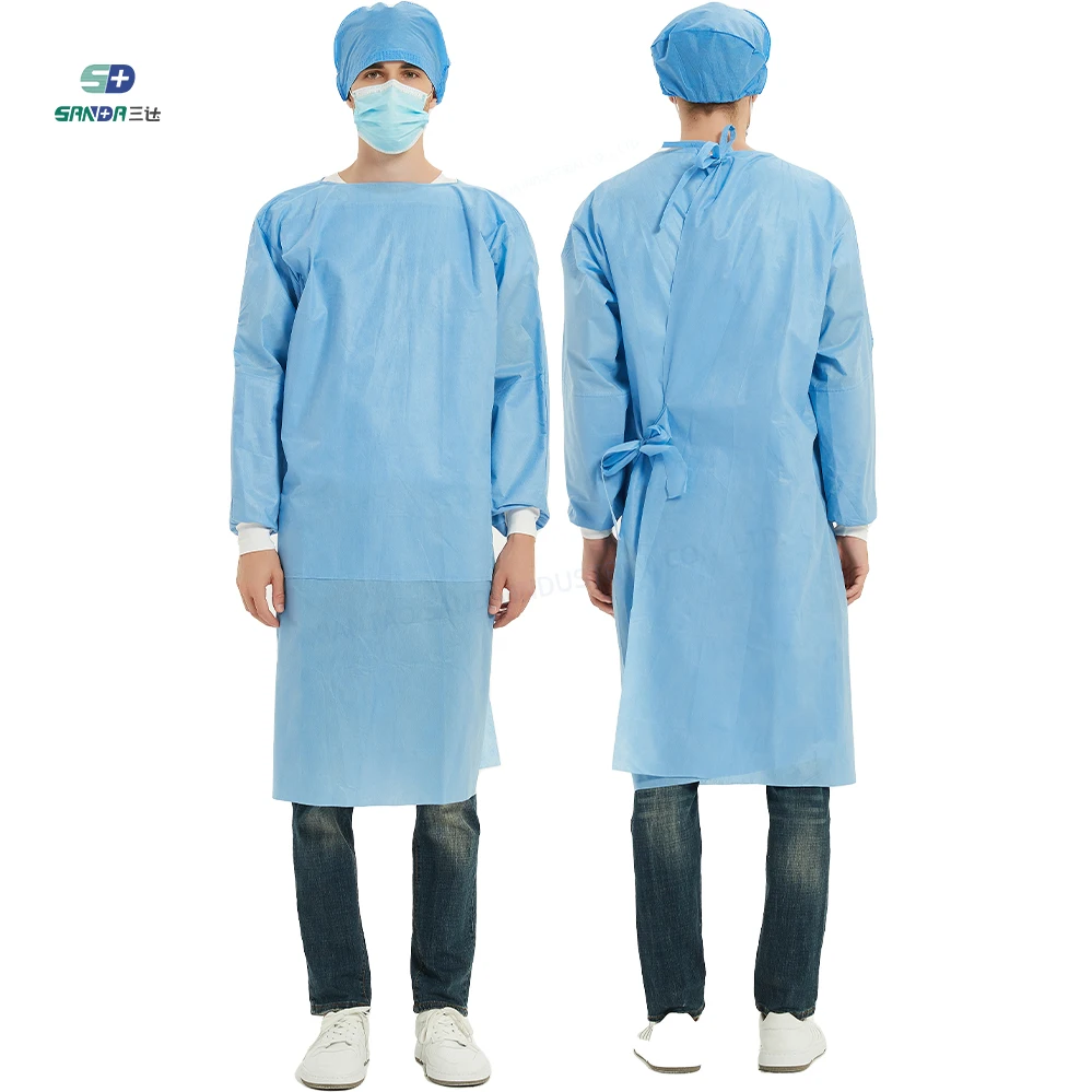 Ultrasonic Waterproof SMS Nonwoven Blue Surgic Gowns Disposable Medical Protective Isolation Surgical Gown